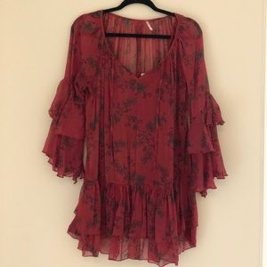Free People Flowy Flowery Red Dress